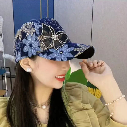 🦋 Gorra de béisbol de malla con estampado de mariposa y diamante: transpirable, de tamaño ajustable y perfecta para un look moderno y desenfadado ☀️