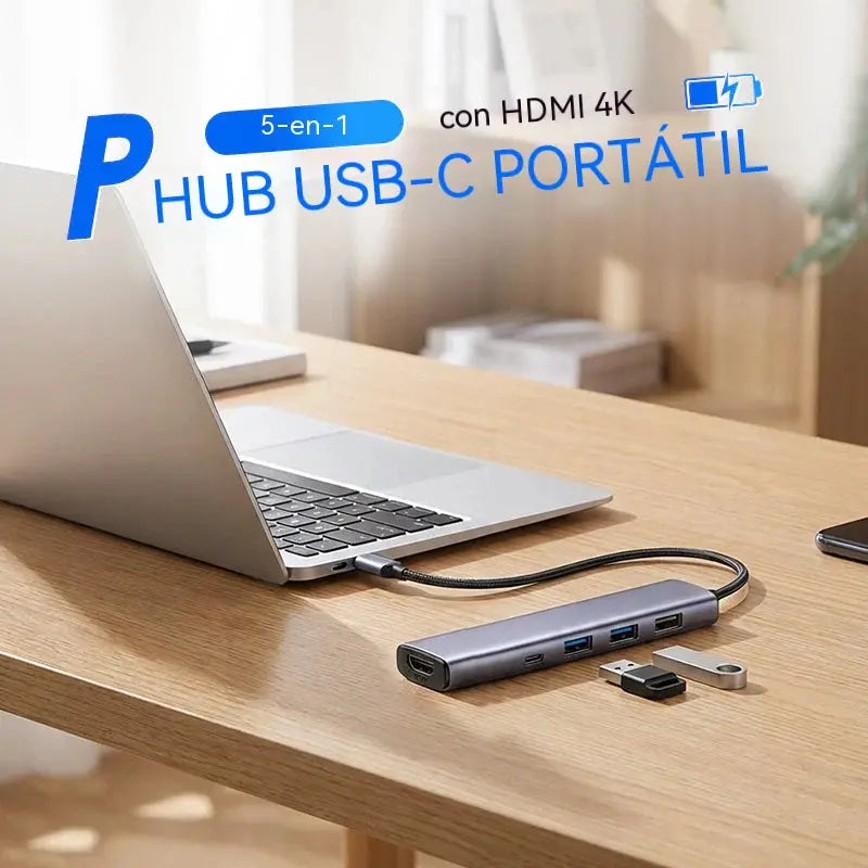 💻Hub USB-C portátil 5 en 1 con salida HDMI 4K