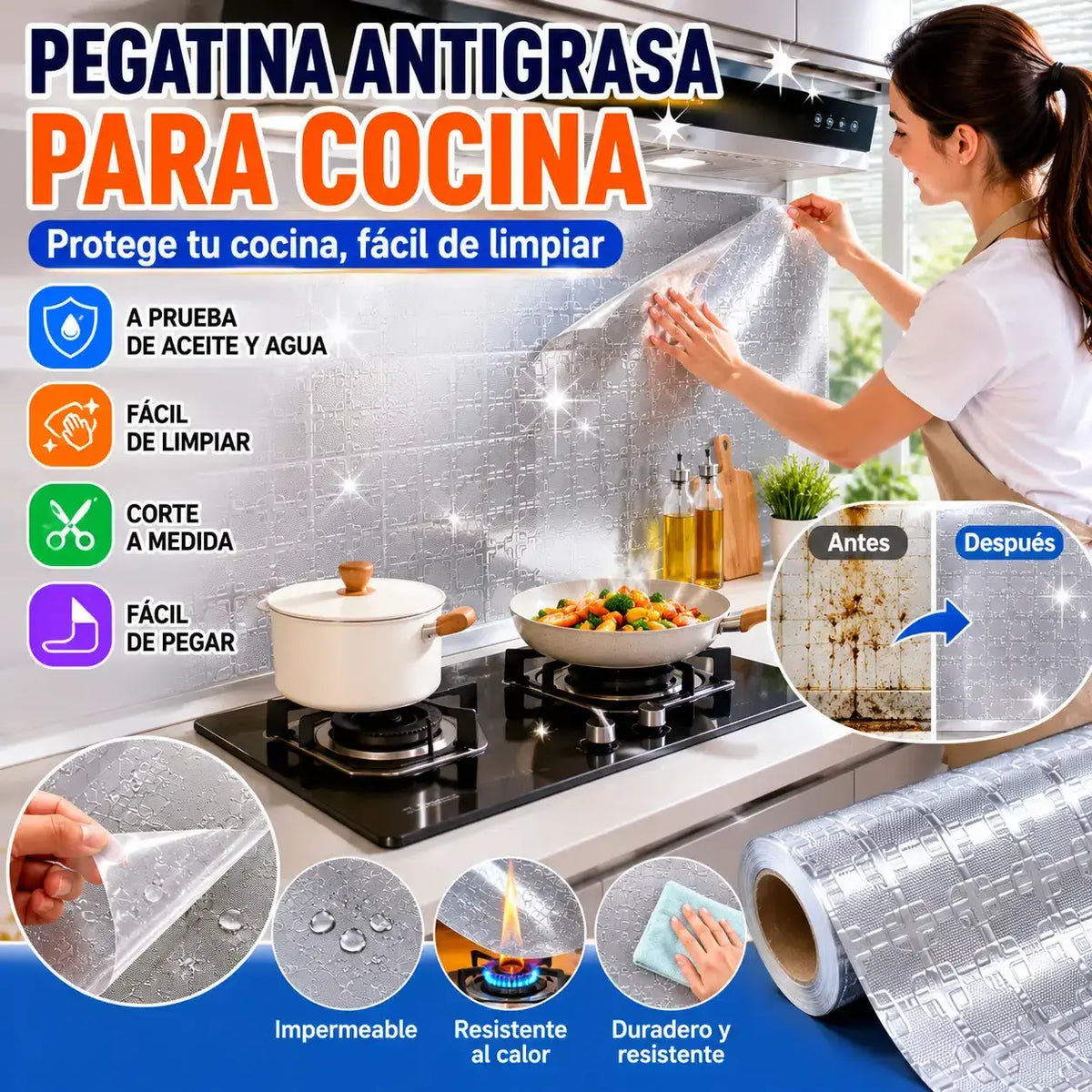 Adhesivos para cocina: pegatinas de pared resistentes al aceite, al agua, al fuego y a las altas temperaturas.