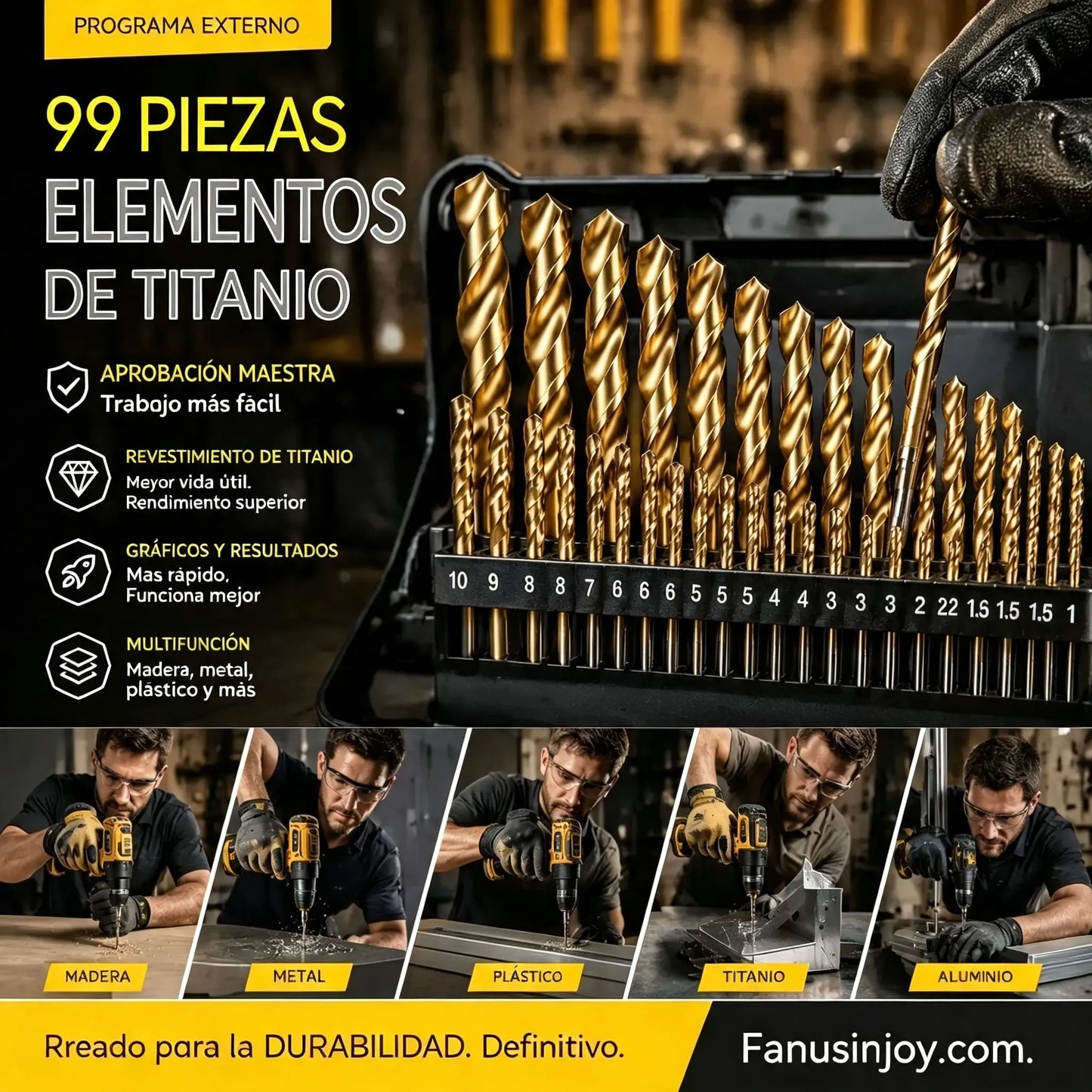 🏭⚒️ Broca con revestimiento de titanio, perforación duradera en madera, metal y plástico, ideal para proyectos de bricolaje profesionales ✨