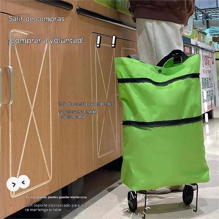 【Producto más vendido】Bolsa de compras plegable y tipo mochila 2 en 1, bolsa/carrito de compras ligero con ruedas