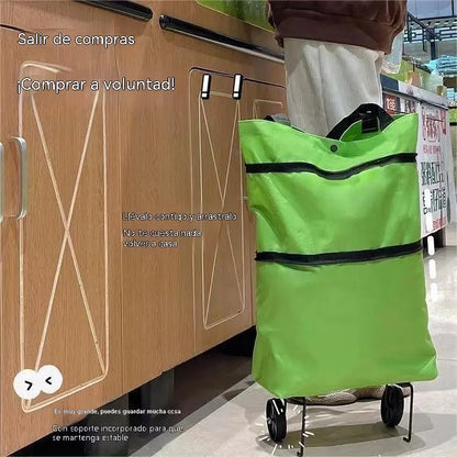 【Producto más vendido】Bolsa de compras plegable y tipo mochila 2 en 1, bolsa/carrito de compras ligero con ruedas