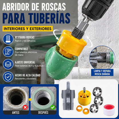 🛠️【Juego de herramientas para abrir roscas internas + orificios de roscas externas】⚙️🔩 Accesorio de Roscado para Tuberías de Agua