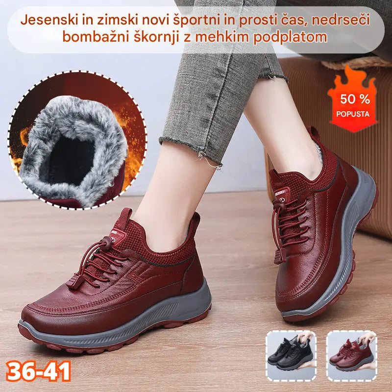 【35-41】Novi ženski jesensko/zimski športni copati za prosti čas, podloženi s flisom za toploto, z nedrsečim mehkim podplatom.