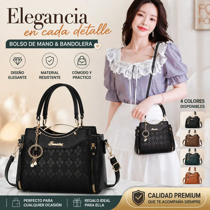 🥰Bolso bandolera para mujer con herrajes dorados, múltiples compartimentos y asa superior.