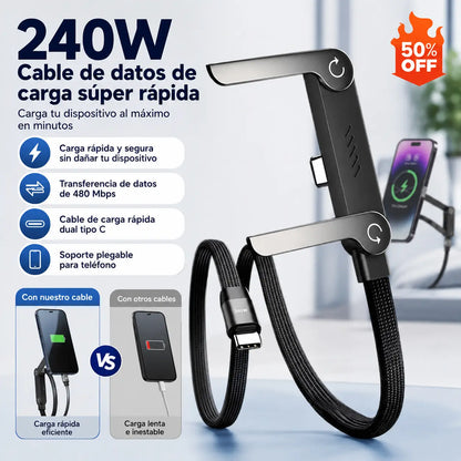 🔥30%OFF🔥⚡Cable de carga rápida 2 en 1 con soporte ajustable para teléfono🔋