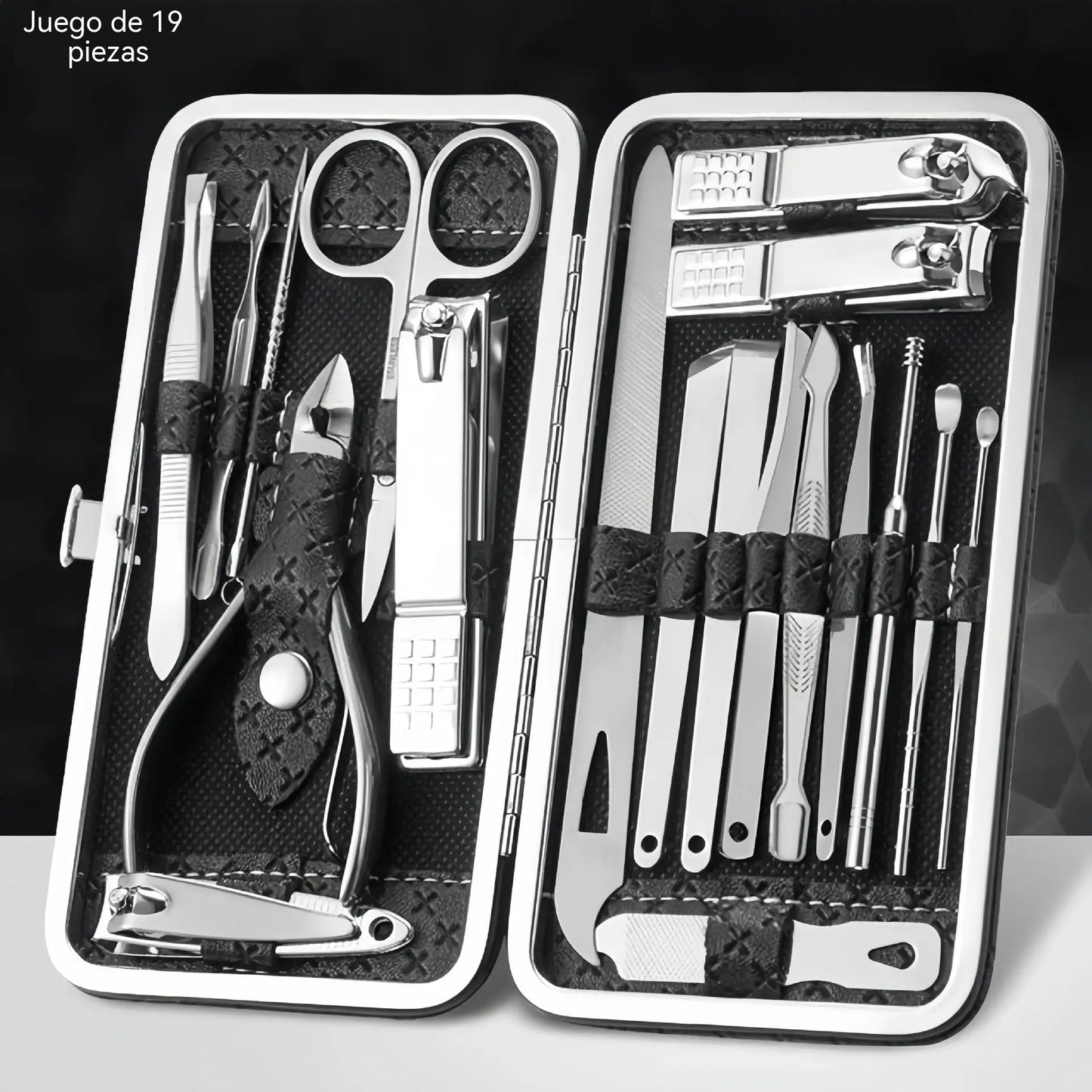 [Set de 19 piezas] Juego de cortaúñas superventas: herramientas profesionales de manicura y pedicura con diseño antisalpicaduras.
