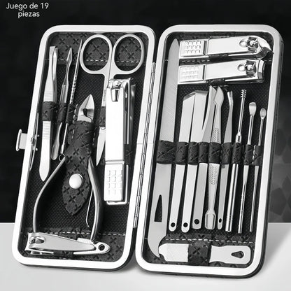 [Set de 19 piezas] Juego de cortaúñas superventas: herramientas profesionales de manicura y pedicura con diseño antisalpicaduras.