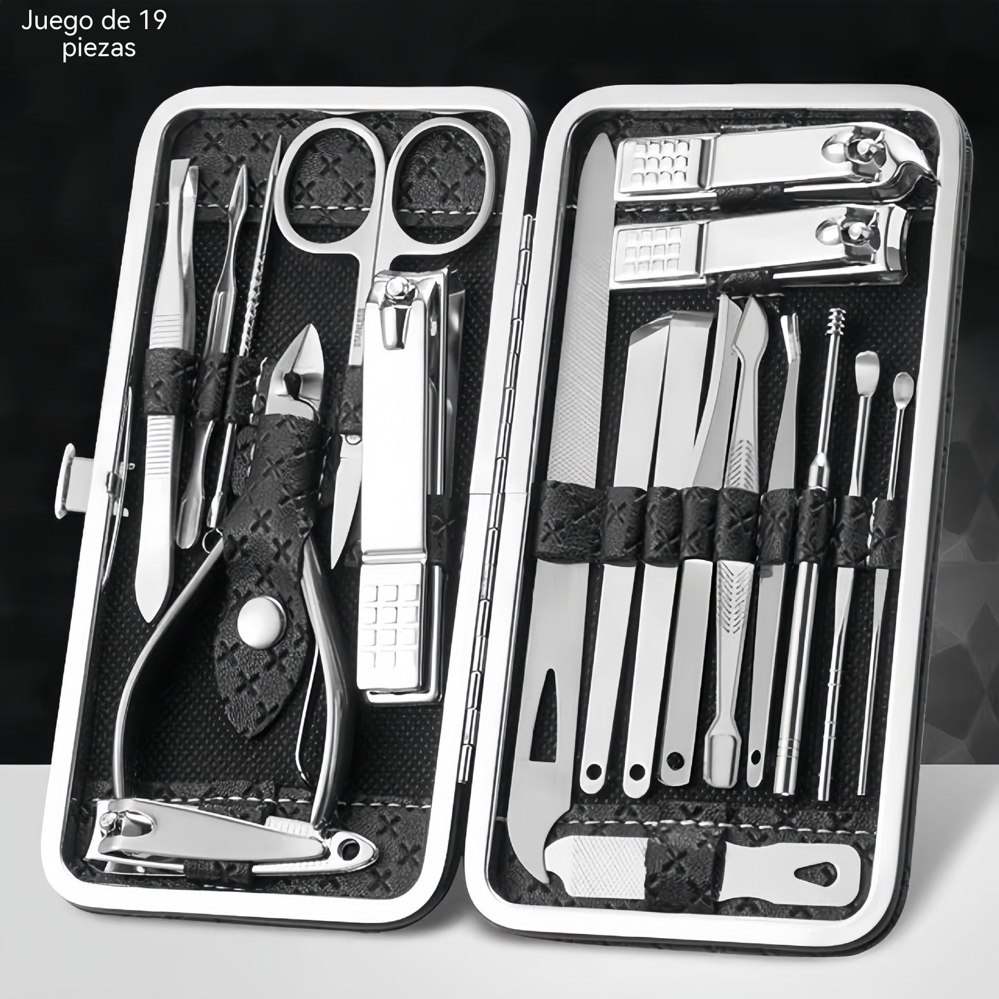 [Set de 19 piezas] Juego de cortaúñas superventas: herramientas profesionales de manicura y pedicura con diseño antisalpicaduras.