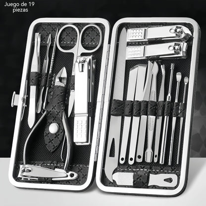 [Set de 19 piezas] Juego de cortaúñas superventas: herramientas profesionales de manicura y pedicura con diseño antisalpicaduras.