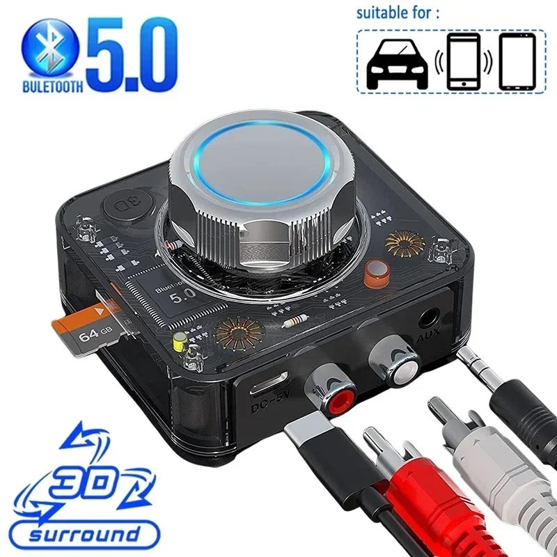 Receptor estéreo Bluetooth 5.0, estéreo a receptor, el adaptador Bluetooth admite reproducción de tarjeta TF