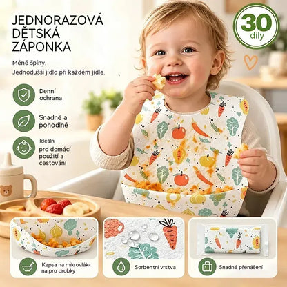 🛡️ 【30 kusů】Pouze 26 eur👶 Jednorázový dětský bryndák s nepropustnou 3D kapsou – tenký, voděodolný a praktický pro každodenní použití 🍽️