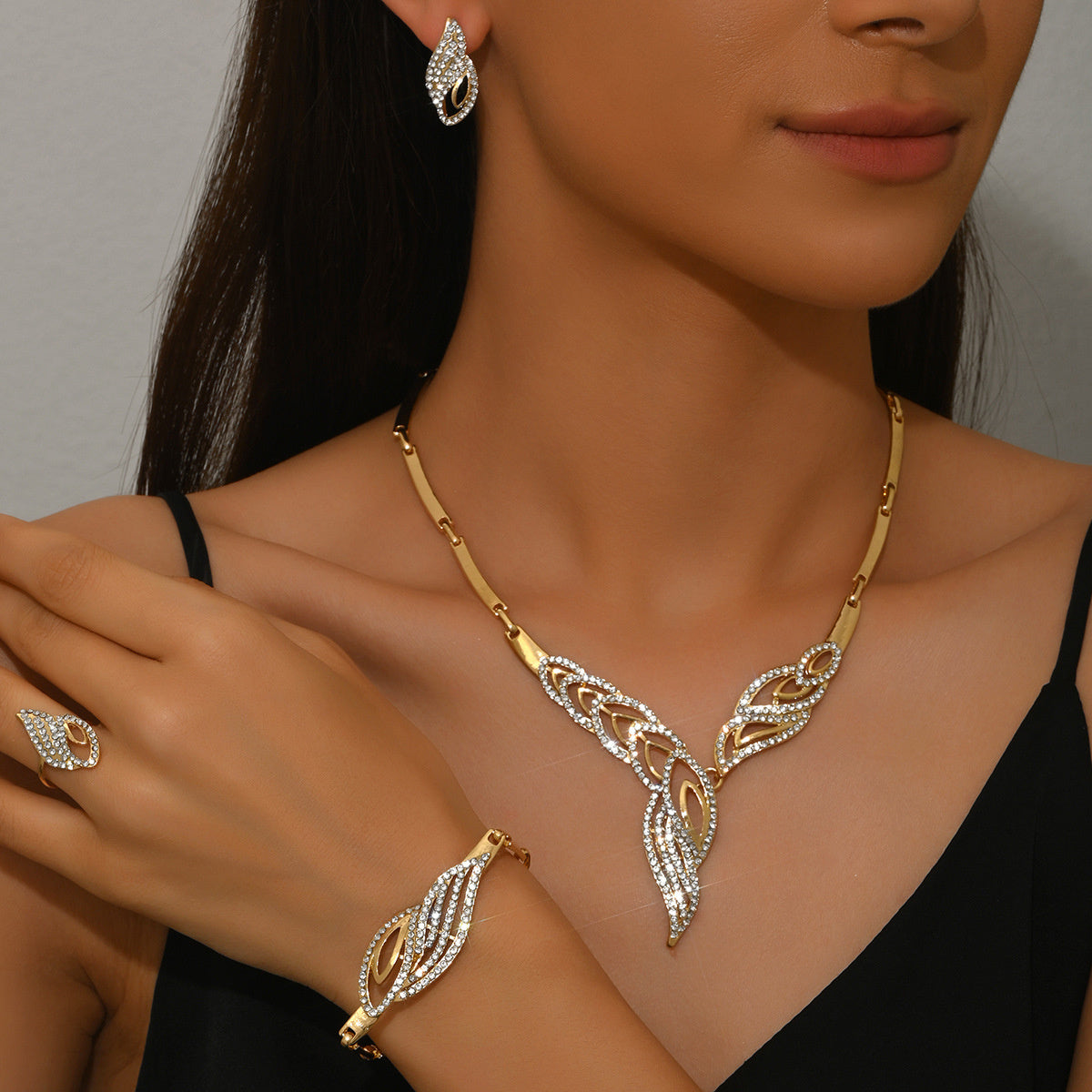 【Anillo + Pulsera + Pendientes + Collar】Conjunto de joyas de estilo bohemio, creativo y único, de estilo minimalista.