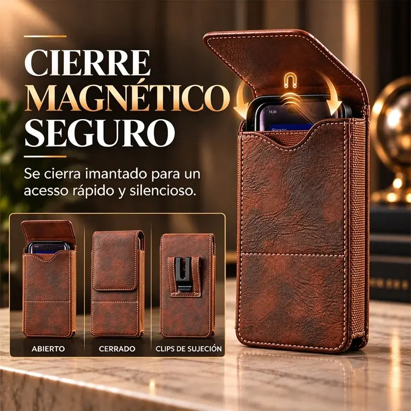 📱 Funda de cuero para móvil con múltiples bolsillos y tarjetero para llevar en el cinturón