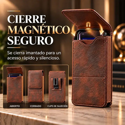 📱 Funda de cuero para móvil con múltiples bolsillos y tarjetero para llevar en el cinturón