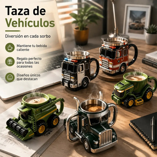🚛☕ Taza 3D con forma de vehículo – Interior de acero inoxidable, regalo creativo para amantes de la mecánica ✨🔧