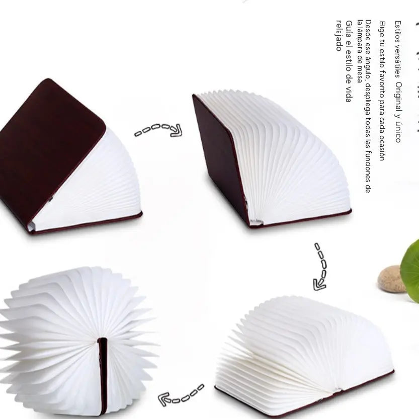 💡✨Lámpara de escritorio tricolor que protege la vista, lámpara LED de madera con páginas que se abren, set de regalo.