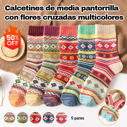 🧦🧦🔥🔥【5 pares】Calcetines de lana gruesos y cálidos de estilo retro para mujer.【Un par de cada color】