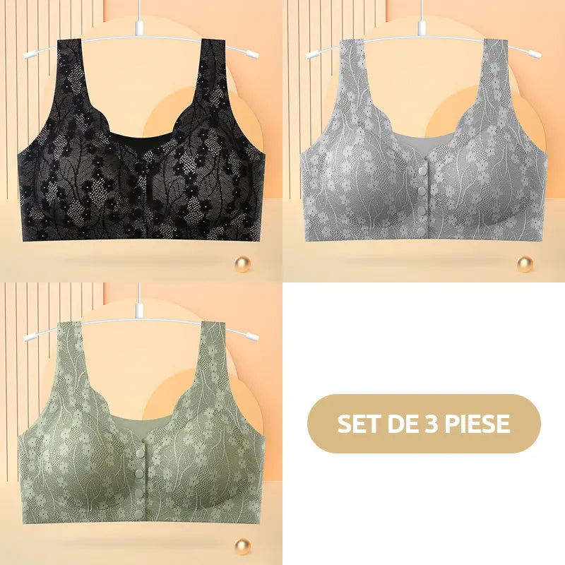 😍【Pack de 3 unidades】Sujetador sin aros para mujer con botones en la parte delantera ❤️【40-100 kg】