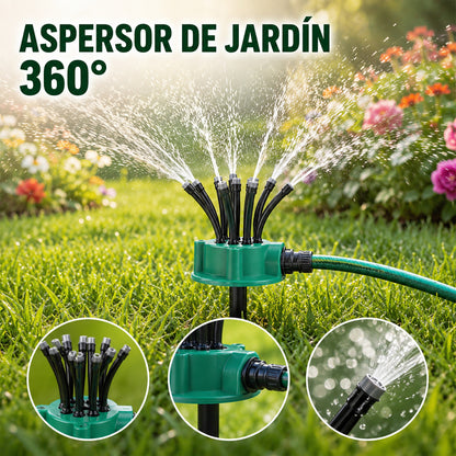 ✨ Aspersor automático multicabezal de jardín de 360°