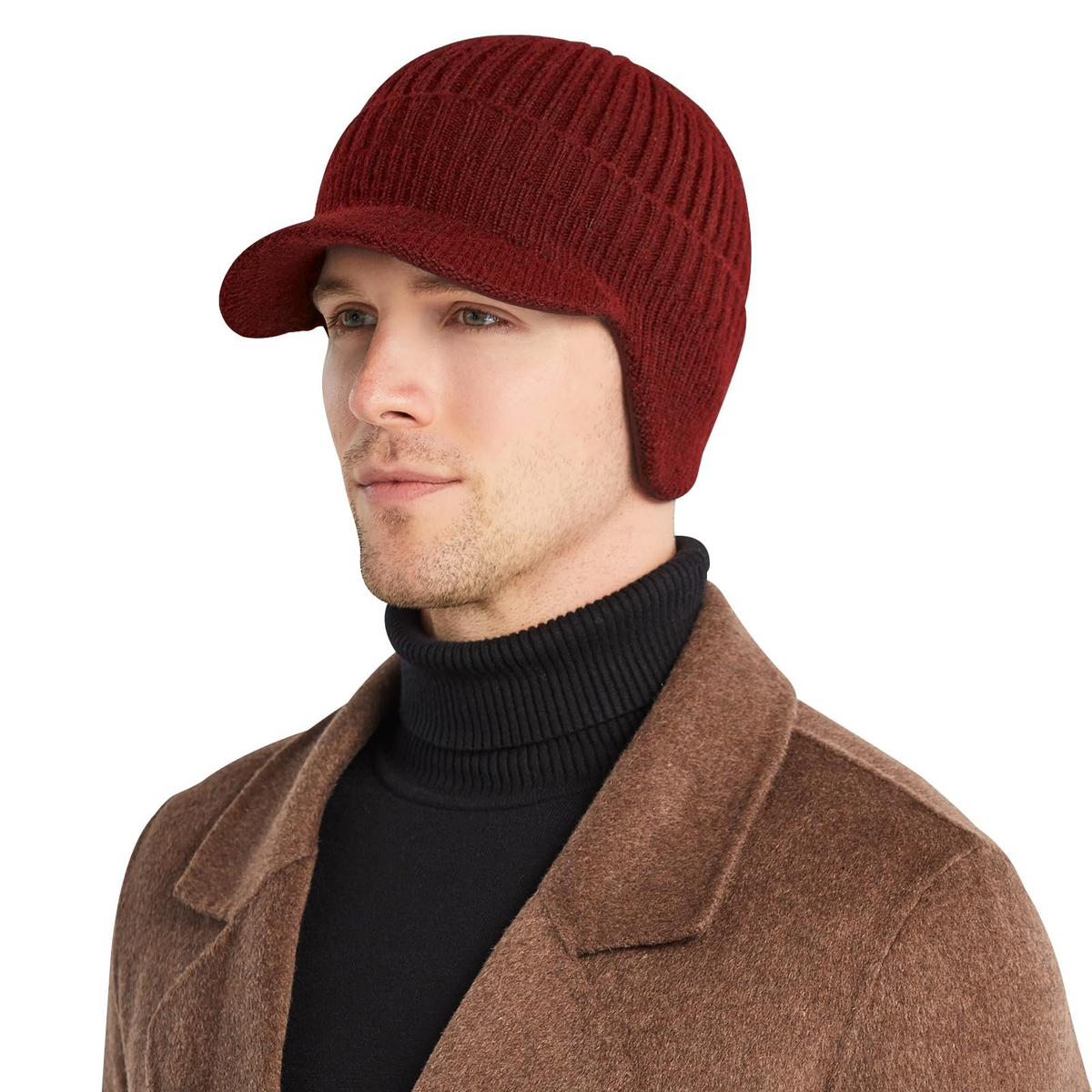 Gorro de punto cálido de invierno para hombre con orejeras.