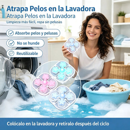 🌀【6 piezas】Filtro Flotante para Lavadora – Atrapa Pelusas, Cabellos y Pelos de Mascota en Cada Lavado 🧺