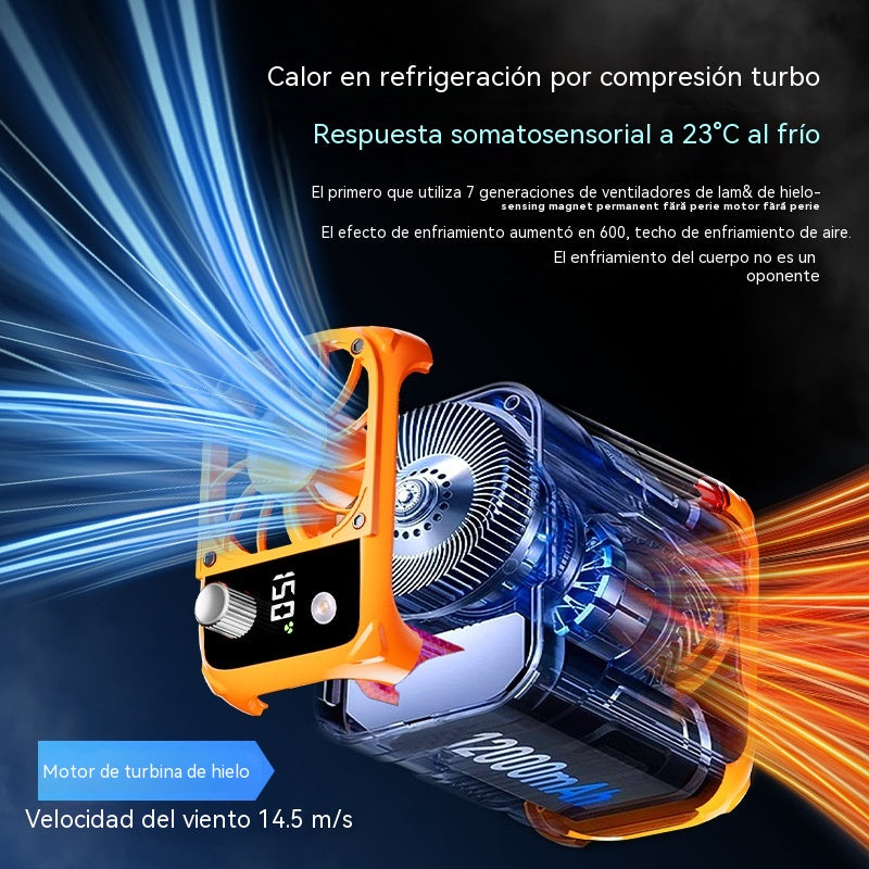 🔥【Enfriamiento rápido】Nuevo ventilador multifuncional de alta velocidad para exteriores, montado en la cintura, con linterna y carga USB.