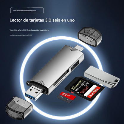 🔥Lector de tarjetas USB multifuncional 6 en 1 de alta velocidad, universal para teléfonos móviles, computadoras, cámaras OTG, discos SD/TF/U, transmisión 5G, interfaz Android tipo c, plug and play