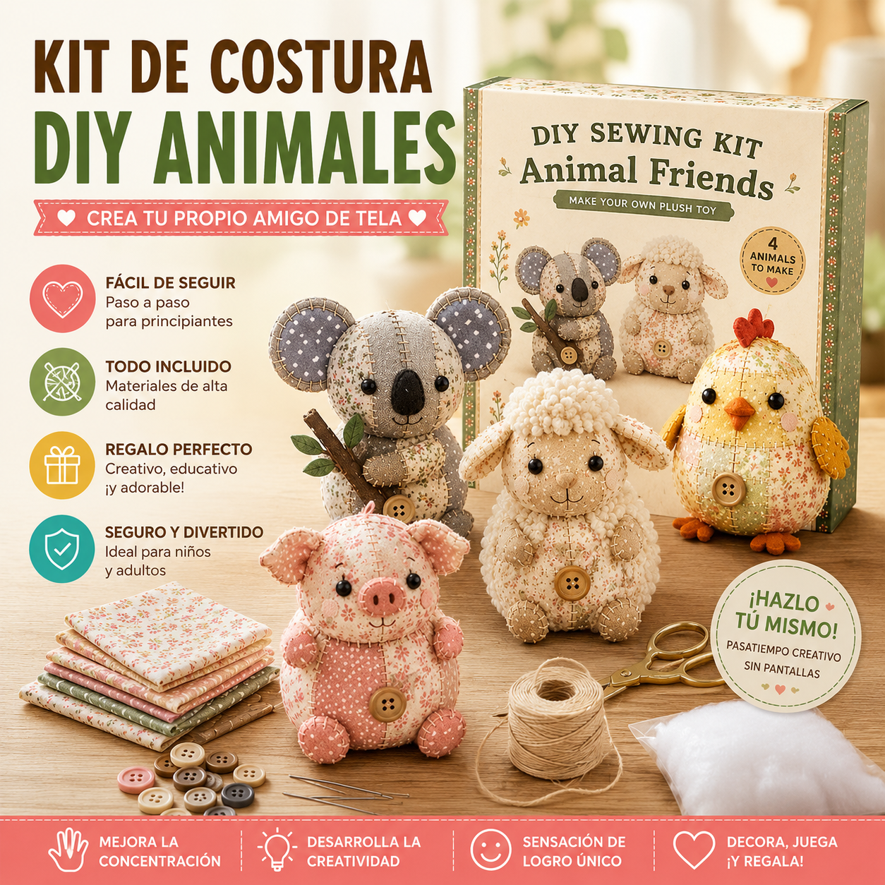 🧵Kit de animales de patchwork DIY – Crea tus propios animales adorables