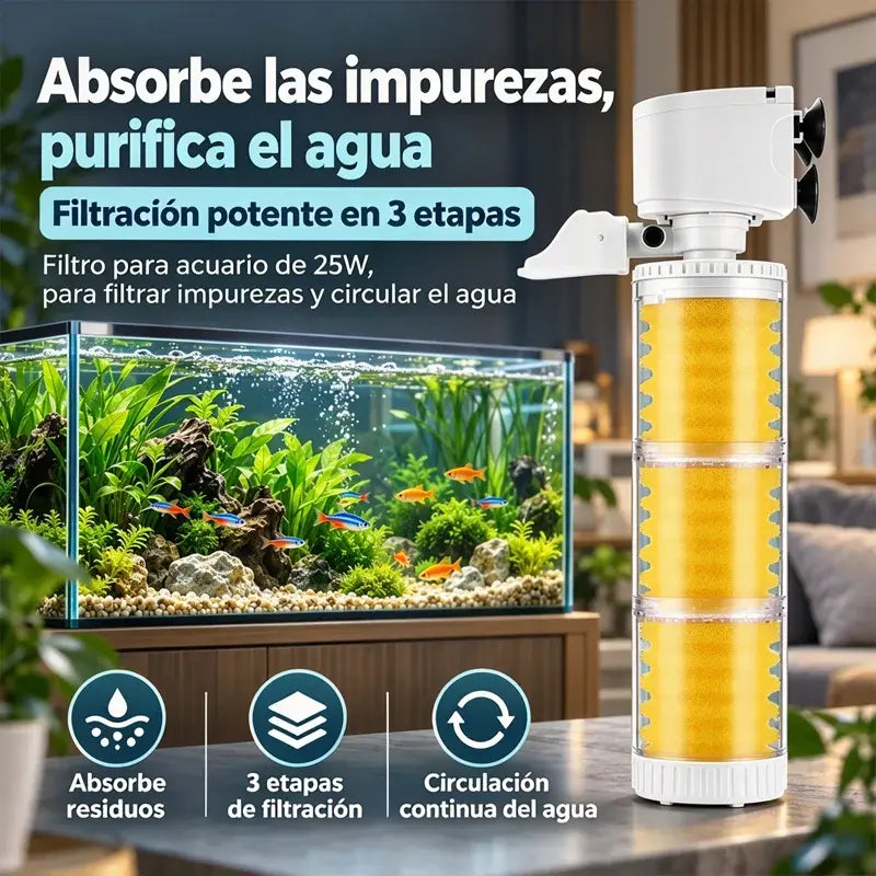 🐠💧 Filtro 3 en 1 para Acuario | Separador de Residuos, Bomba de Agua y Sistema de Filtración con Circulación