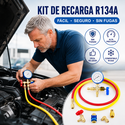 🔧❄️ Manguera de recarga de refrigerante AC R134a con manómetro – Antifugas, fácil de leer y compatible con coches, camiones o aire acondicionado doméstico – Recarga DIY segura 🚗