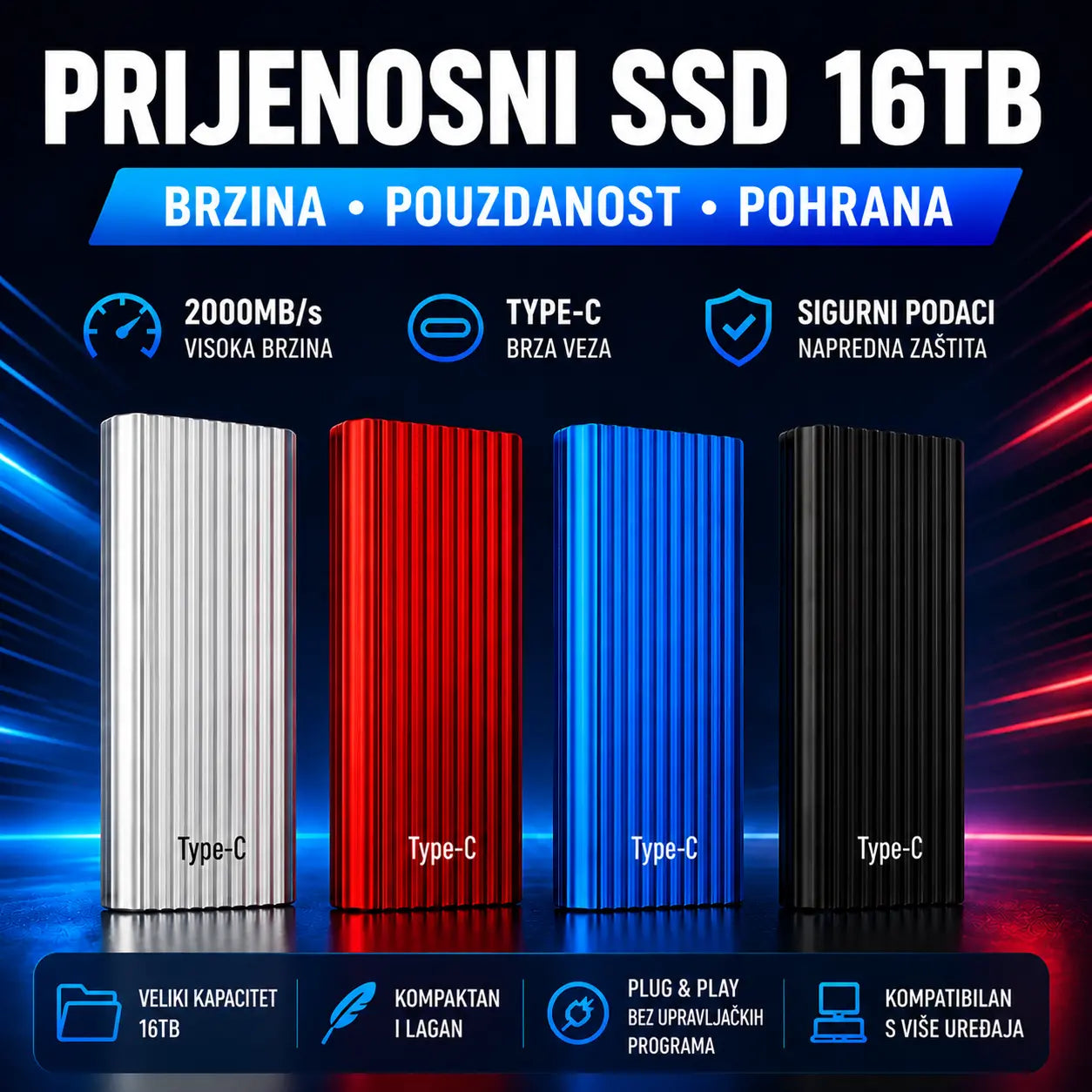 🏆Vremenski ograničena ponuda⚡ 🔥Prijenosni mini Type-C SSD disk velikog kapaciteta od 16 TB