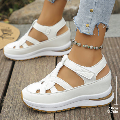 【35-44】Sandalias de cuña de talla grande para mujer con punta hueca