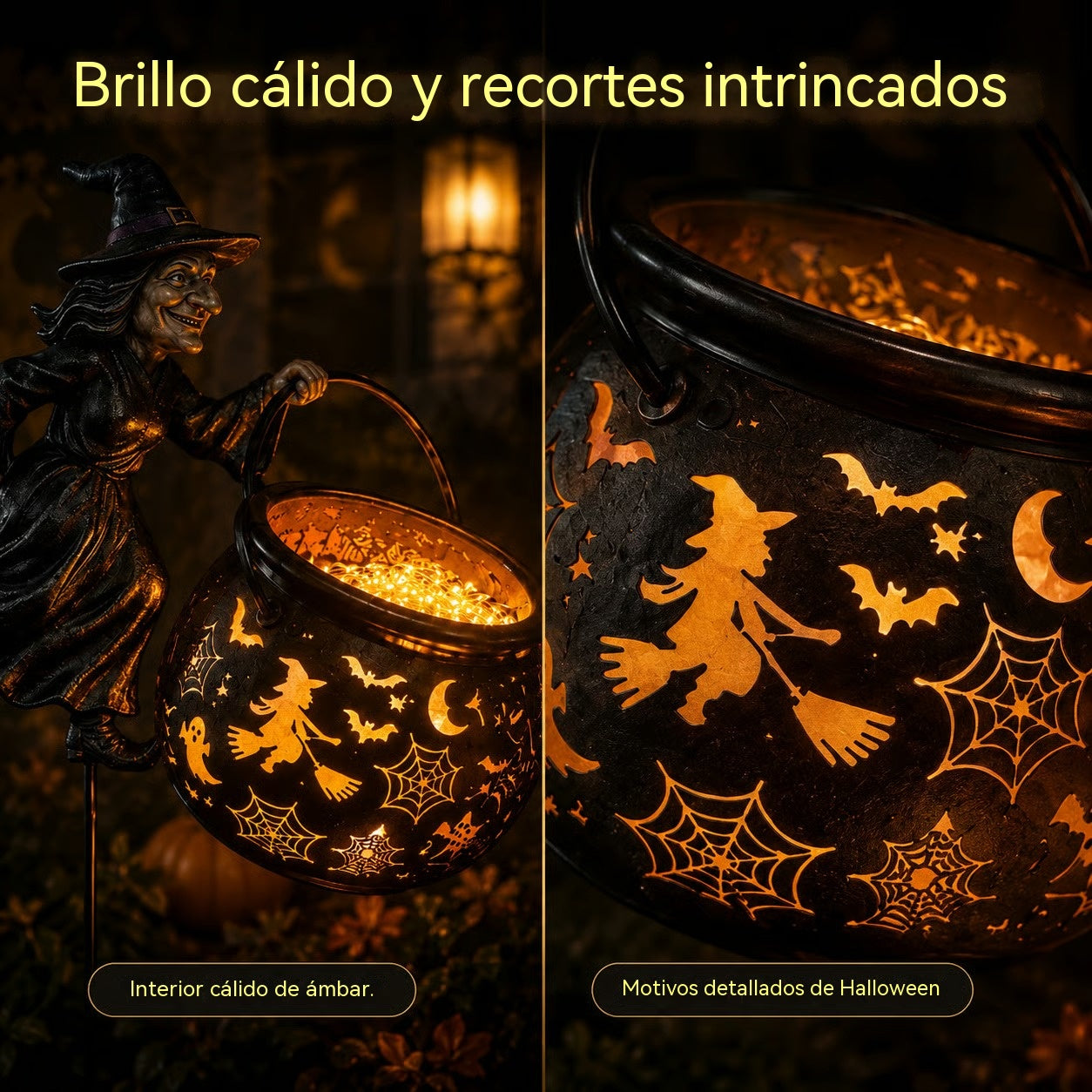 🎁🎃🔮Luz de jardín con forma de caldero de bruja para Halloween