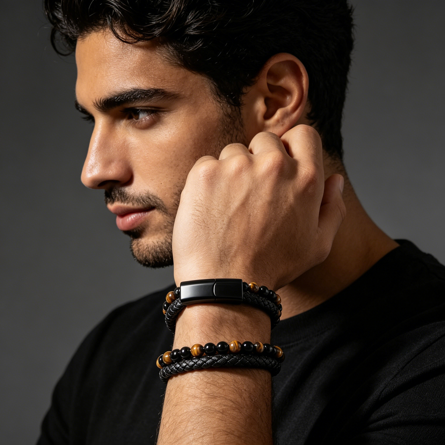 🔥Compra 1 y llévate 1 gratis🔥📿Pulsera magnética de cuero con diseño de ojo de tigre para hombre