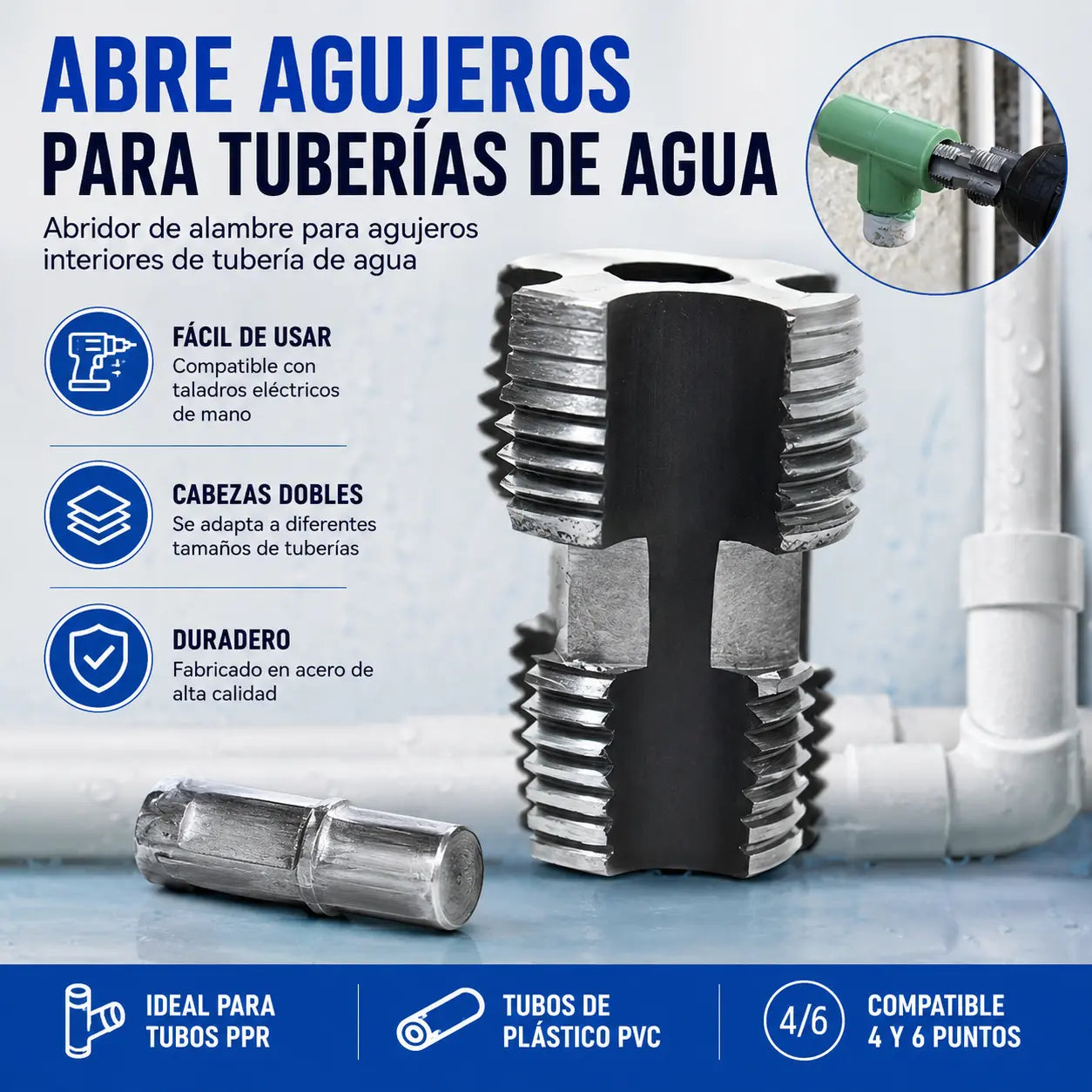 【Juego de herramientas para abrir roscas internas + orificios de roscas externas】 Accesorio de Roscado para Tuberías de Agua