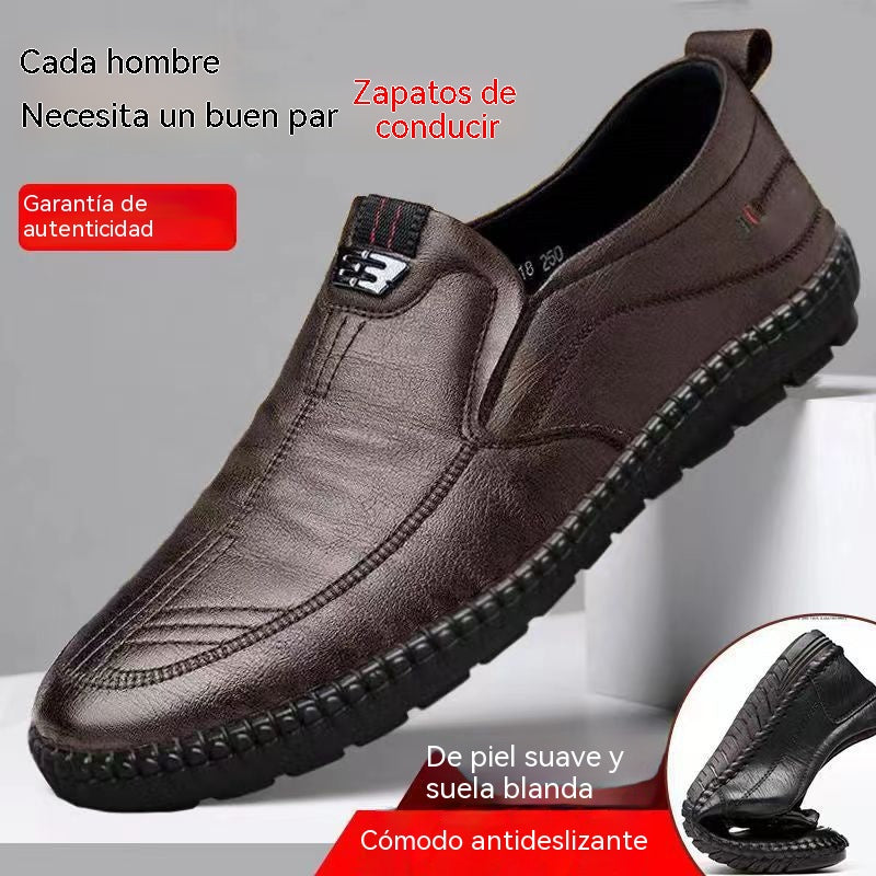 【39-44】Nuevos zapatos de cuero genuino de vaca para hombre, zapatos planos de cuero con suela blanda, estilo casual de negocios, elegantes y versátiles.
