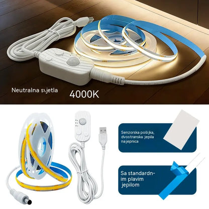 【2M】LED svjetlosna traka s pametnim senzorom i automatskim sustavom osvjetljenja, s USB ljepilom, idealna za kuhinje, spavaće sobe i stepenice.