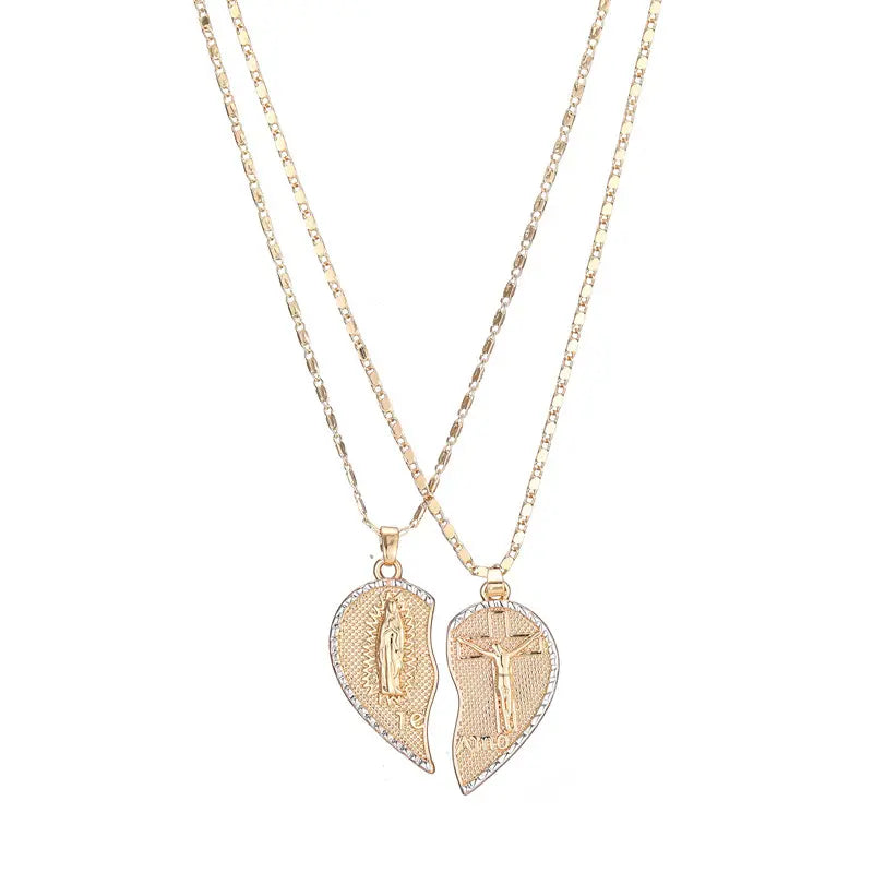 🙏✝Collar de pareja con oraciones y corazones superpuestos de la Virgen María