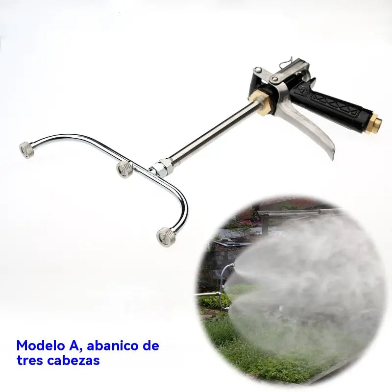 Nueva pistola pulverizadora de área amplia con niebla fina de cuatro cabezales en forma de abanico de acero inoxidable a prueba de óxido
