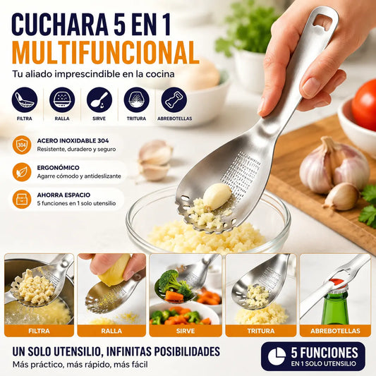 🥳💞 ¡Más de 50 000 unidades vendidas! 🥄🎁 Cuchara de acero inoxidable - 5 funciones en 1: filtrar, moler, recoger y abrir botellas. Un accesorio de cocina que ahorra espacio: ¡abastécete para obtener un mejor precio! 🏠✅