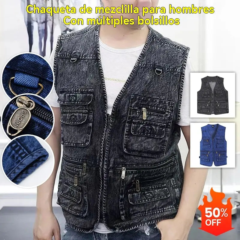 【XL-7XL】2026 Chaleco vaquero multibolsillos para hombr