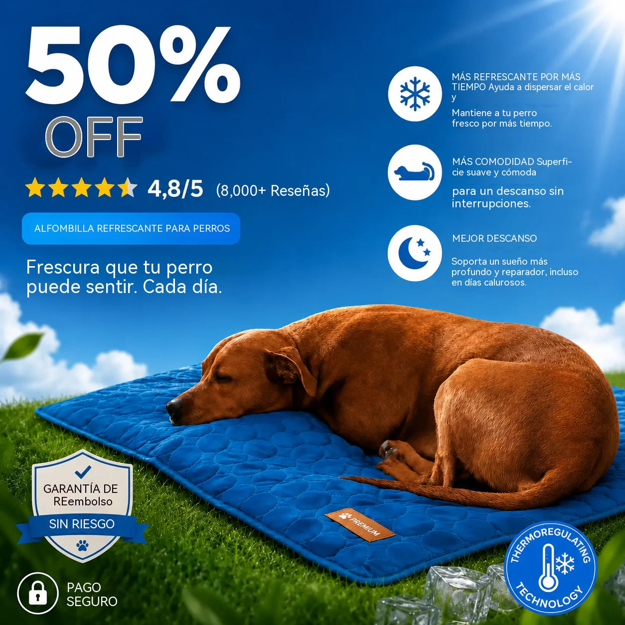 📢 ¡50 % de descuento 🔥! Alfombrilla refrescante para mascotas (no requiere llenado de agua) 🧊 — Fabricada en tejido Oxford transpirable; apta para todo tipo de camas o jaulas para mascotas.