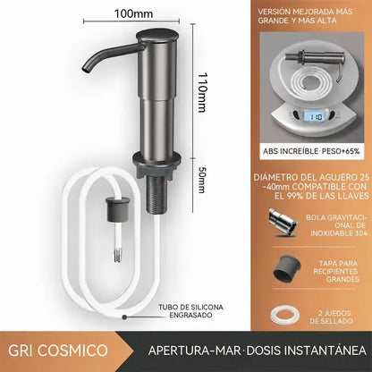 Dispensador de jabón y detergente integrado para fregadero de cocina, fabricado en acero inoxidable de primera calidad, con tubo extensible directo al cristal y bola de gravedad 304, bombeo rápido.