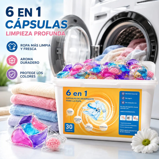 ✨【30 piezas】✨👚Cubo extra grande Las perlas perfumadas para ropa 6 en 1 eliminan manchas y dejan fragancia, eliminan ácaros y bacterias