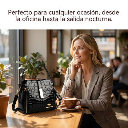 👜 ¡TIEMPO LIMITADO: 50% DE DESCUENTO! ✨ Bolso de mano brillante para mujer con estampado de cocodrilo: estructurado, detalles dorados, espacioso y elegante 💼