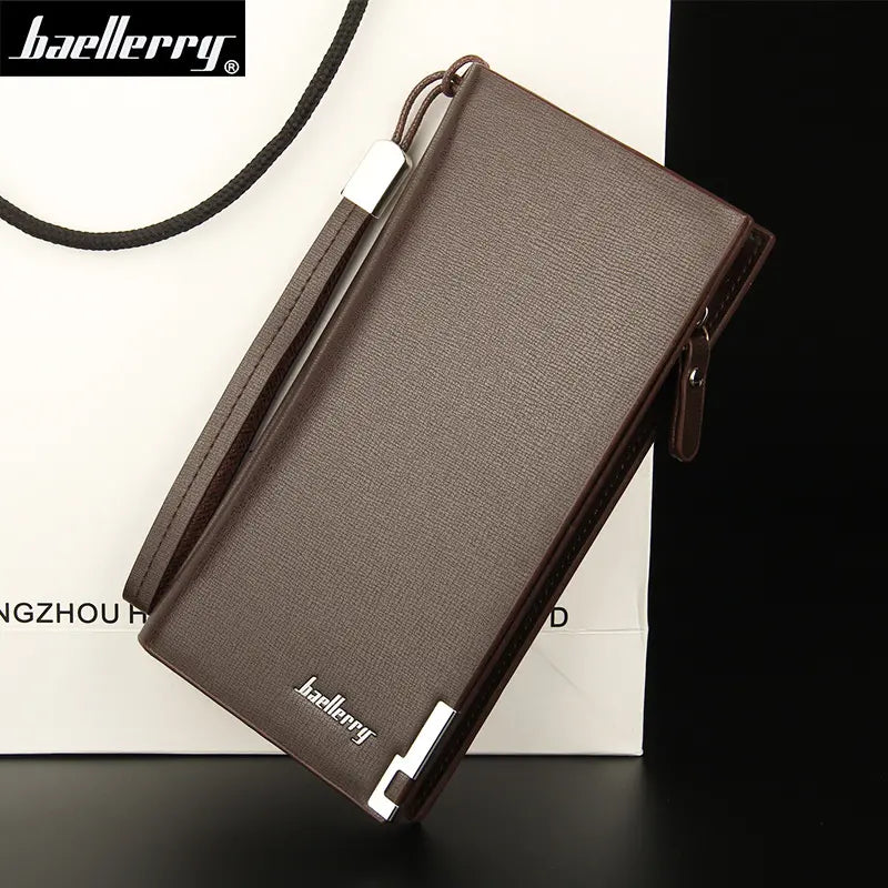 Nueva cartera larga para hombre con múltiples capas y ranuras para varias tarjetas.