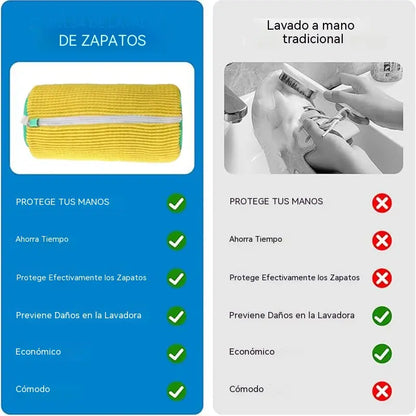 Bolsa cilíndrica para lavar zapatos en la lavadora y para su cuidado.