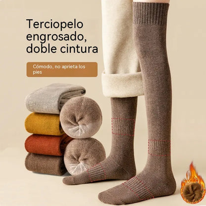 【2 pares】Calcetines largos gruesos de color liso de invierno