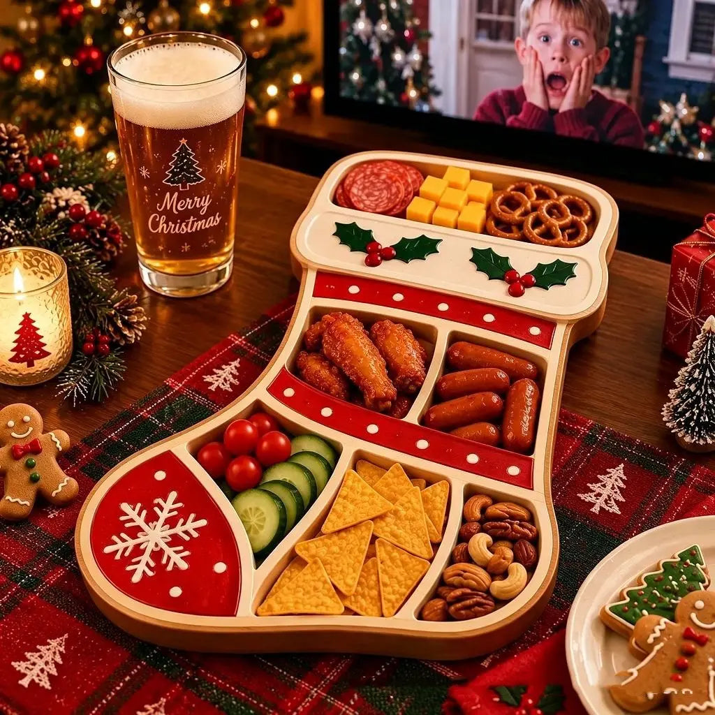 Bandeja de postres con forma de árbol de Navidad, plato de madera compartimentado para fiestas navideñas, plato para aperitivos de frutos secos y queso.